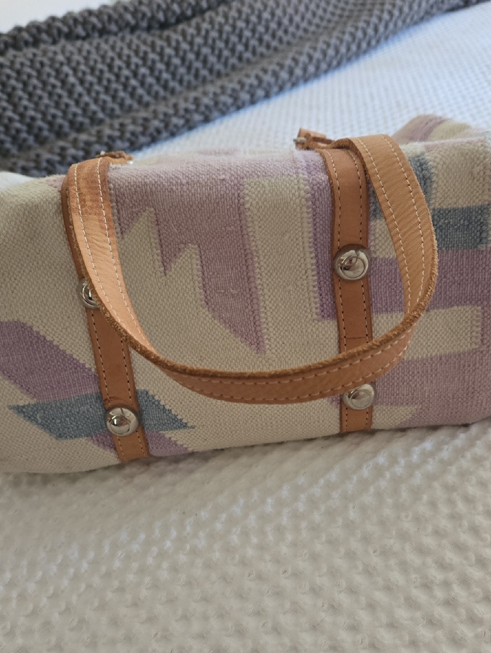 Banu Vintage Western Lavender Bag With Leather Trim. - Picture 6 of 7
